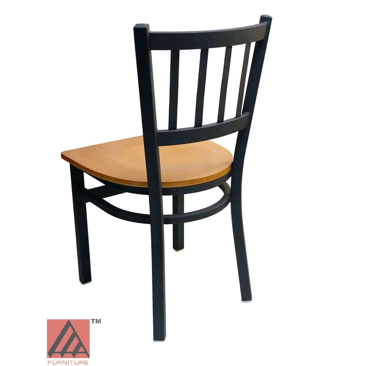 AAA Furniture Vertical Back 32" Black Metal Chair with Natural Wood Seat