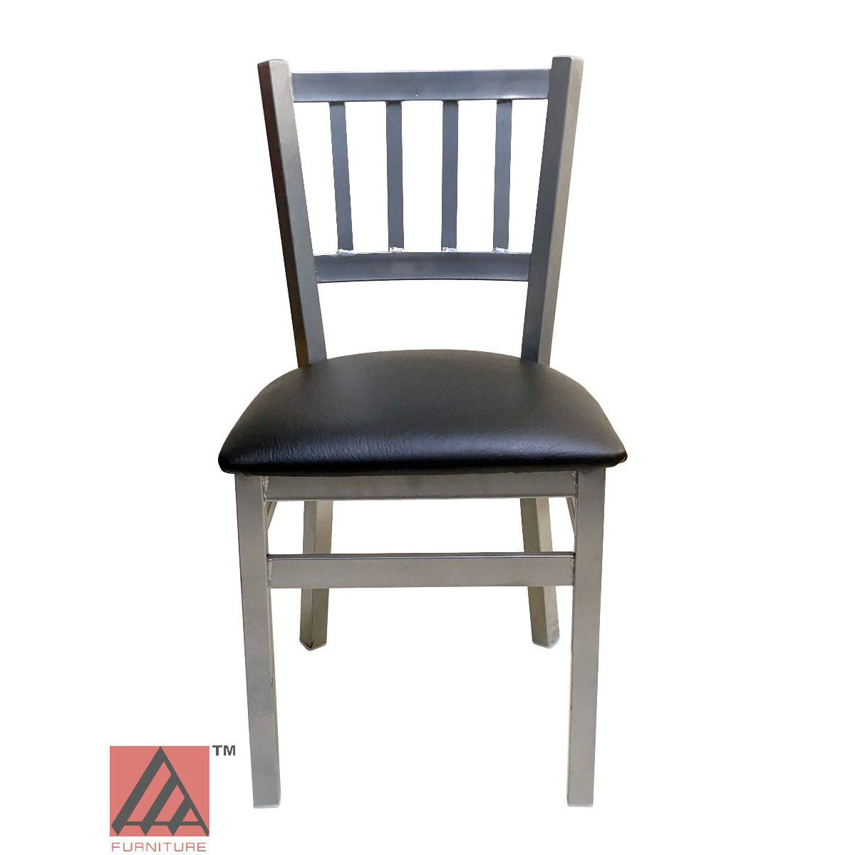 AAA Furniture Vertical Back 32" Silver Metal Chair with Black Grade 4 Vinyl Seat