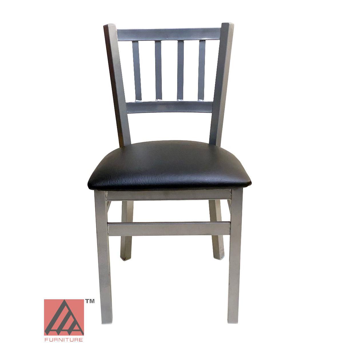 AAA Furniture Vertical Back 32" Silver Metal Chair with Black Grade 5 Vinyl Seat