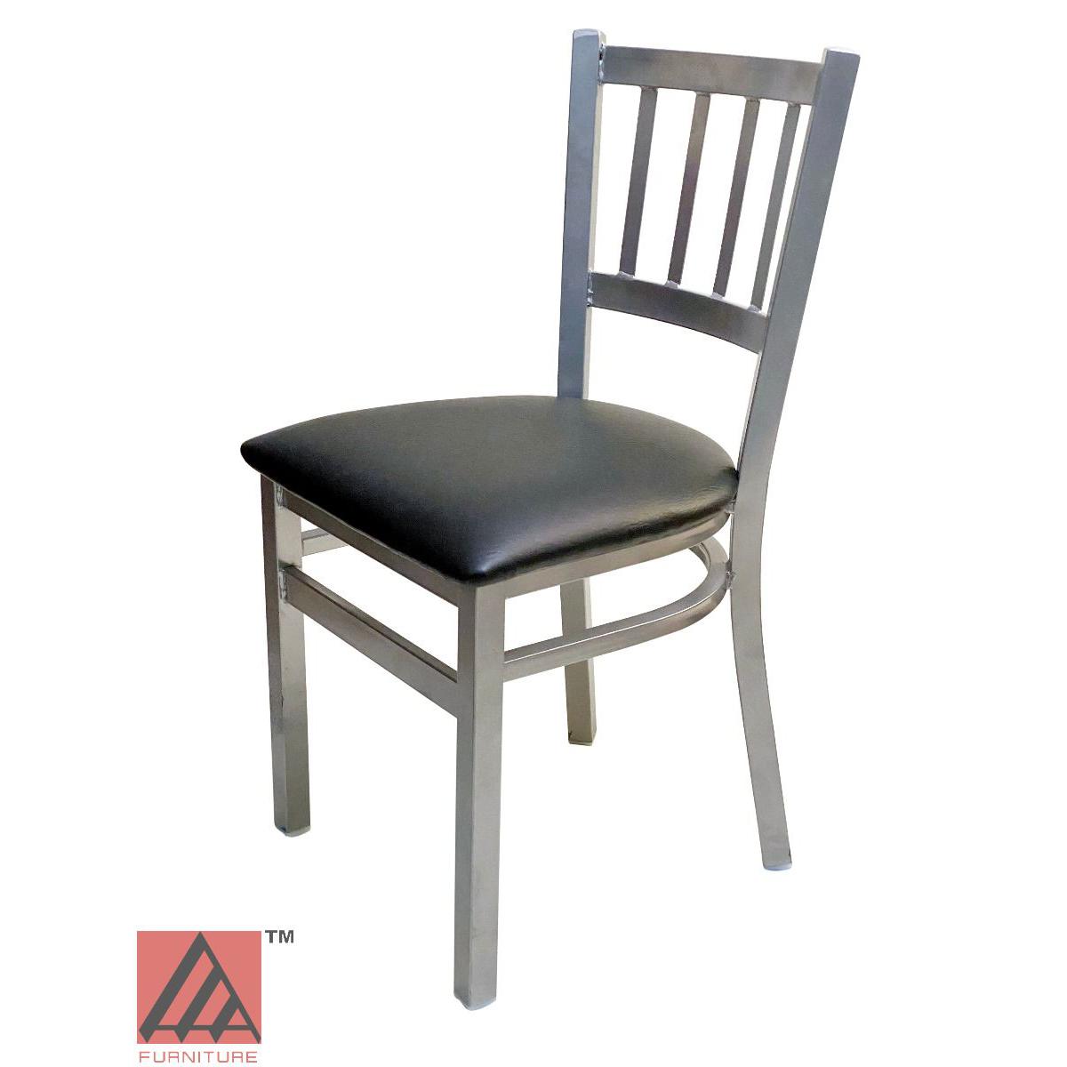 AAA Furniture Vertical Back 32" Silver Metal Chair with Black Grade 5 Vinyl Seat