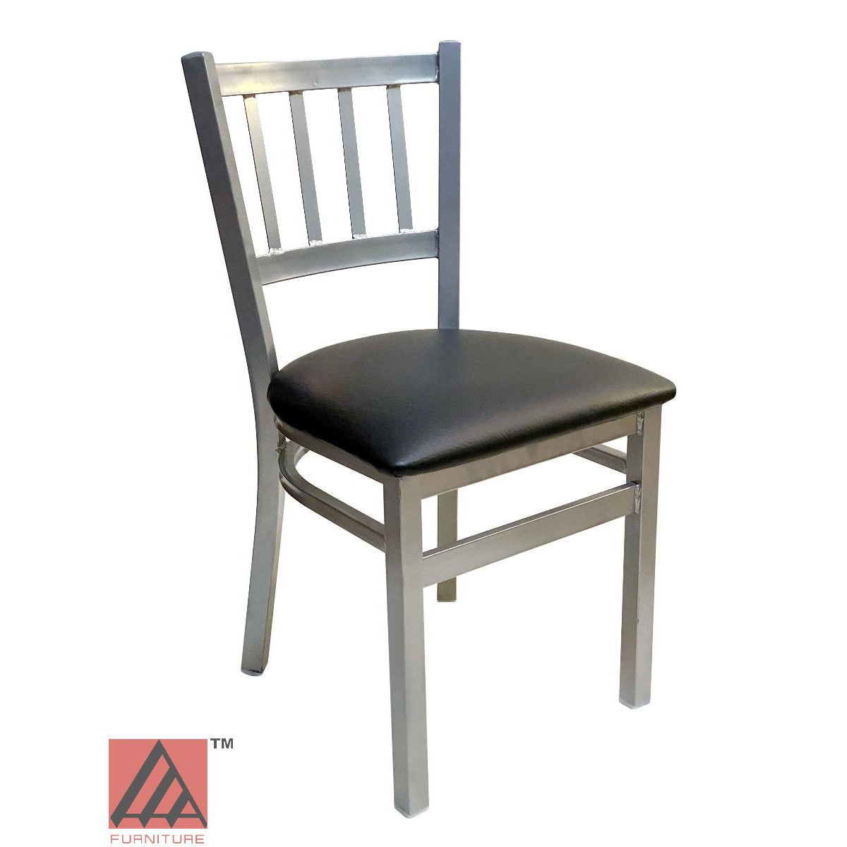 AAA Furniture Vertical Back 32" Silver Metal Chair with Black Vinyl Seat