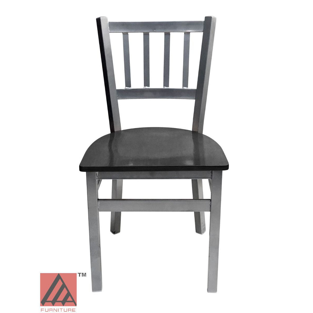 AAA Furniture Vertical Back 32" Silver Metal Chair with Black Wood Seat