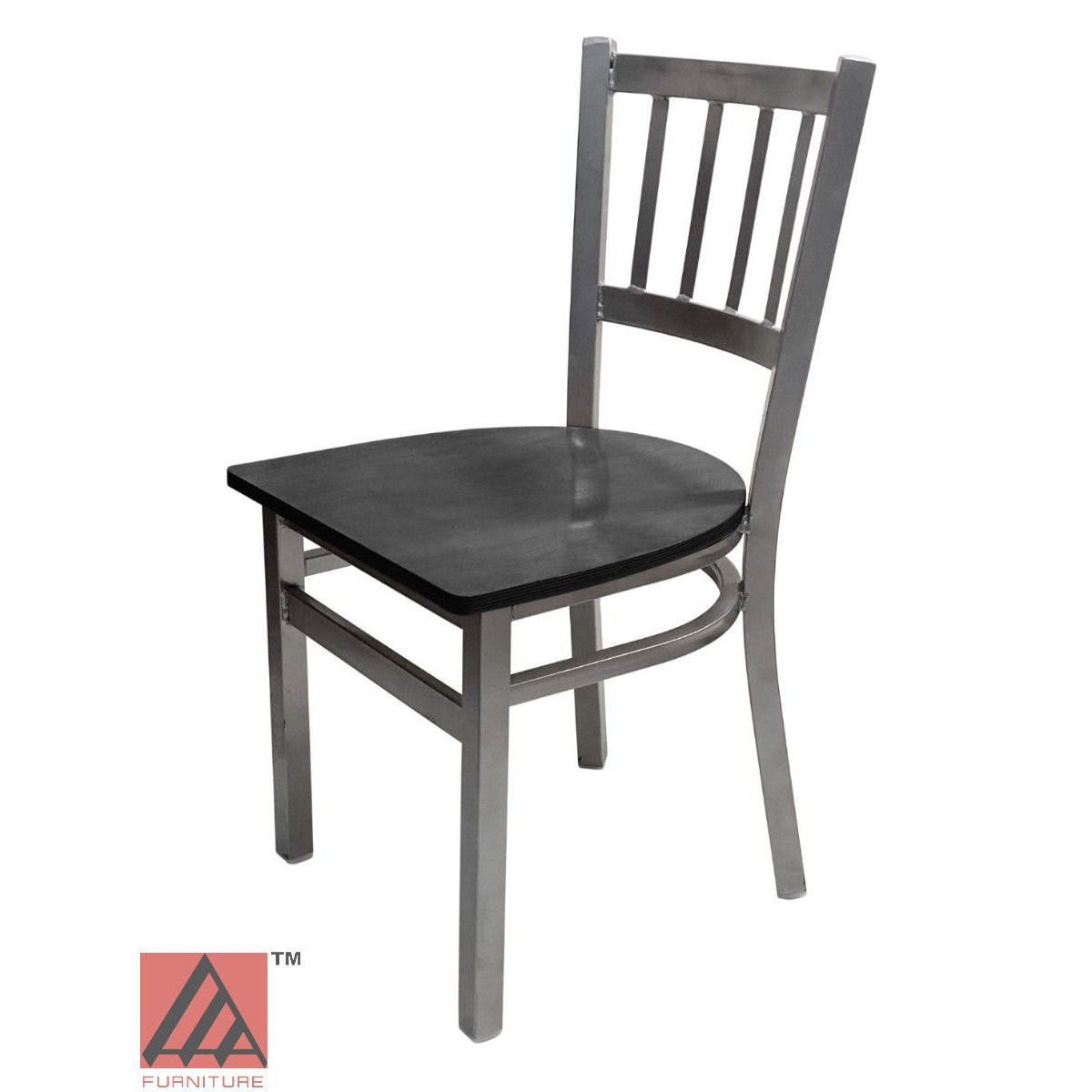 AAA Furniture Vertical Back 32" Silver Metal Chair with Black Wood Seat