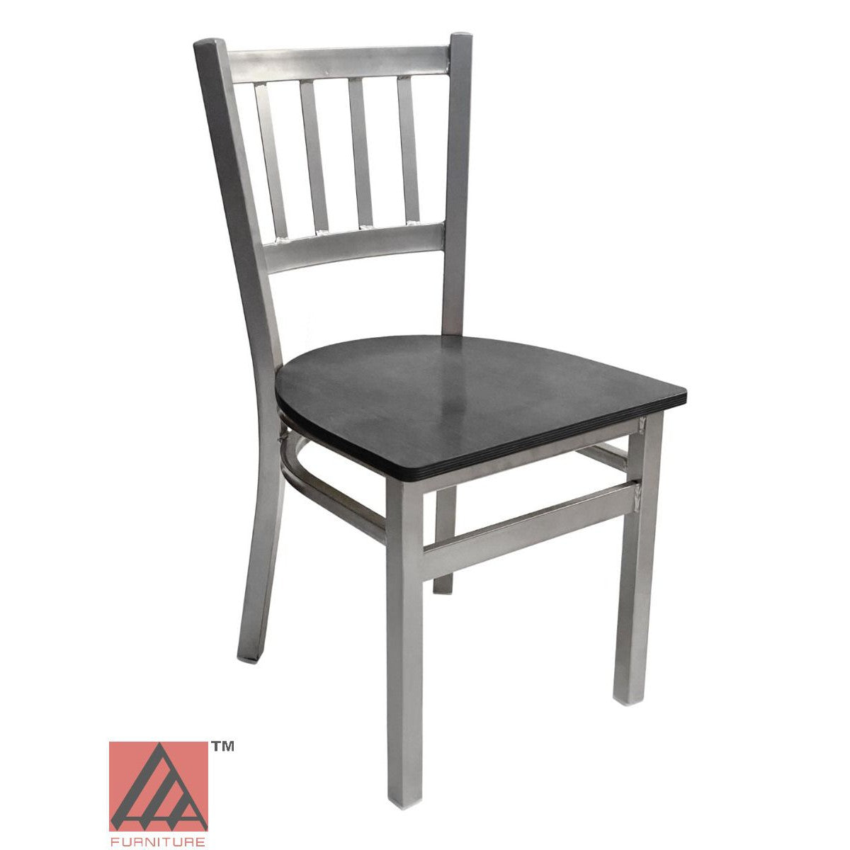 AAA Furniture Vertical Back 32" Silver Metal Chair with Black Wood Seat