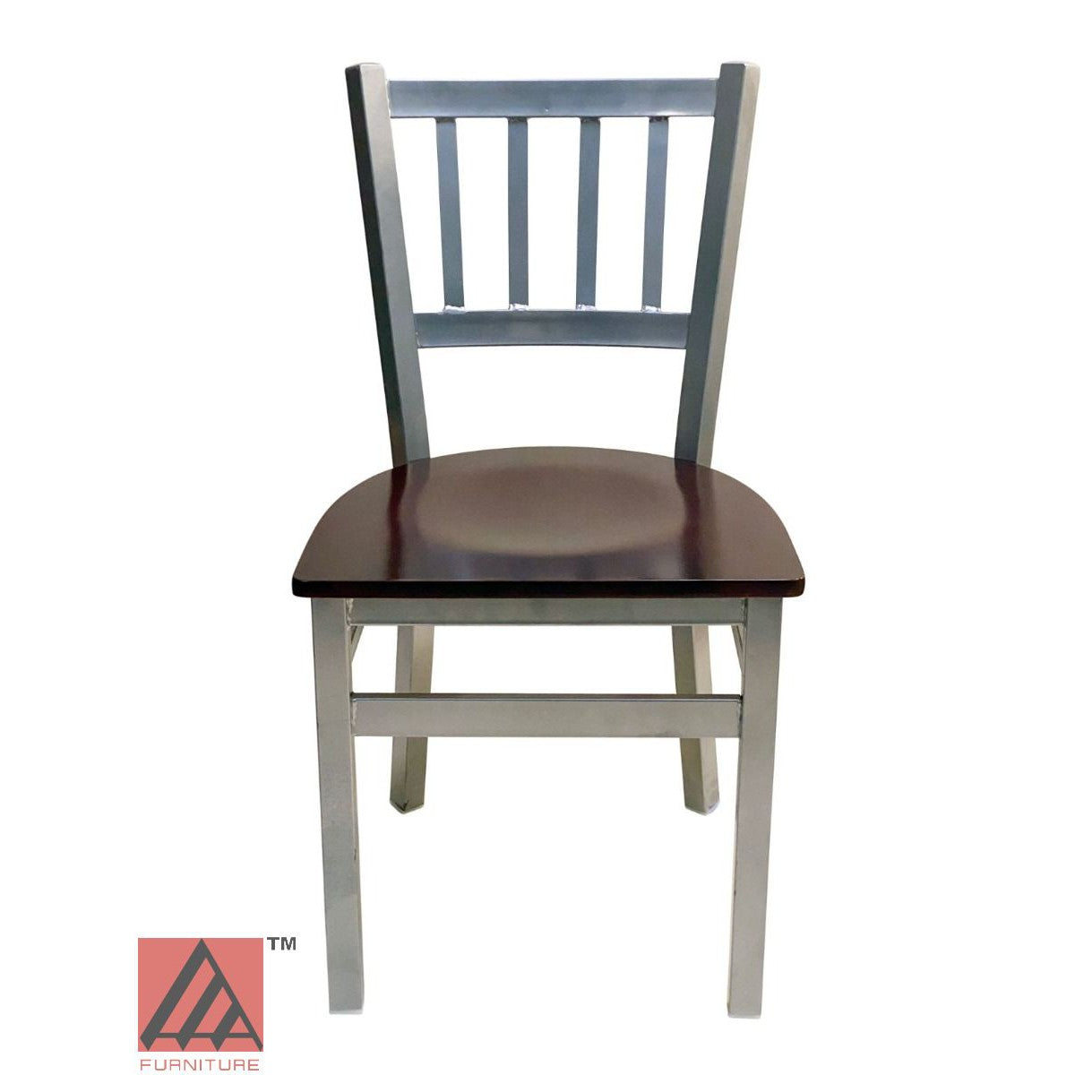 AAA Furniture Vertical Back 32" Silver Metal Chair with Brown Wood Seat