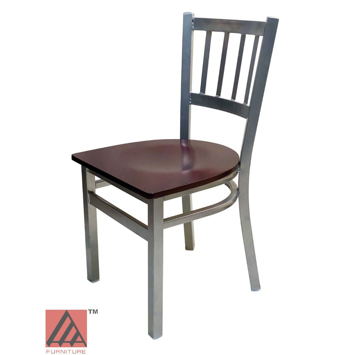 AAA Furniture Vertical Back 32" Silver Metal Chair with Brown Wood Seat