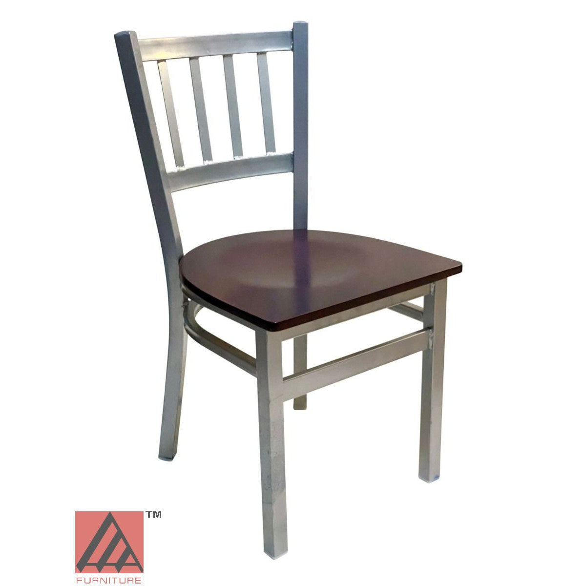 AAA Furniture Vertical Back 32" Silver Metal Chair with Brown Wood Seat