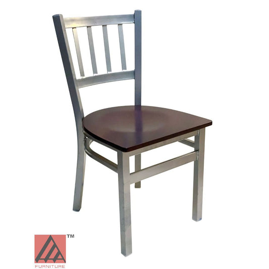AAA Furniture Vertical Back 32" Silver Metal Chair with Brown Wood Seat