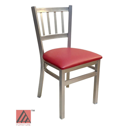 AAA Furniture Vertical Back 32" Silver Metal Chair with Claret Customer Owned Material Seat