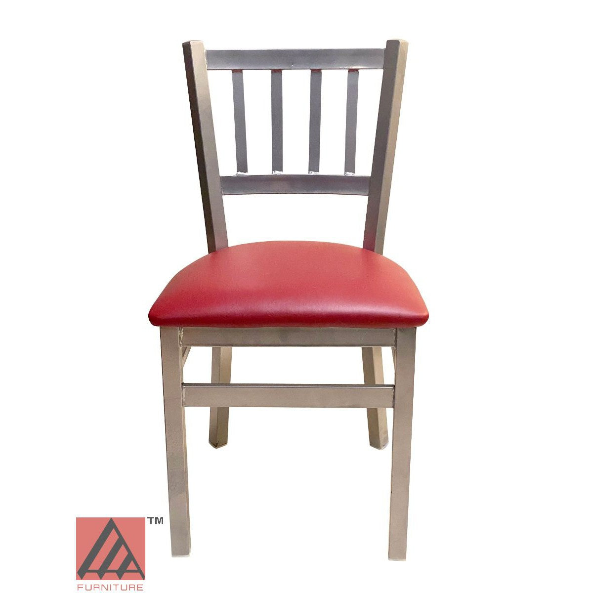 AAA Furniture Vertical Back 32" Silver Metal Chair with Claret Vinyl Seat
