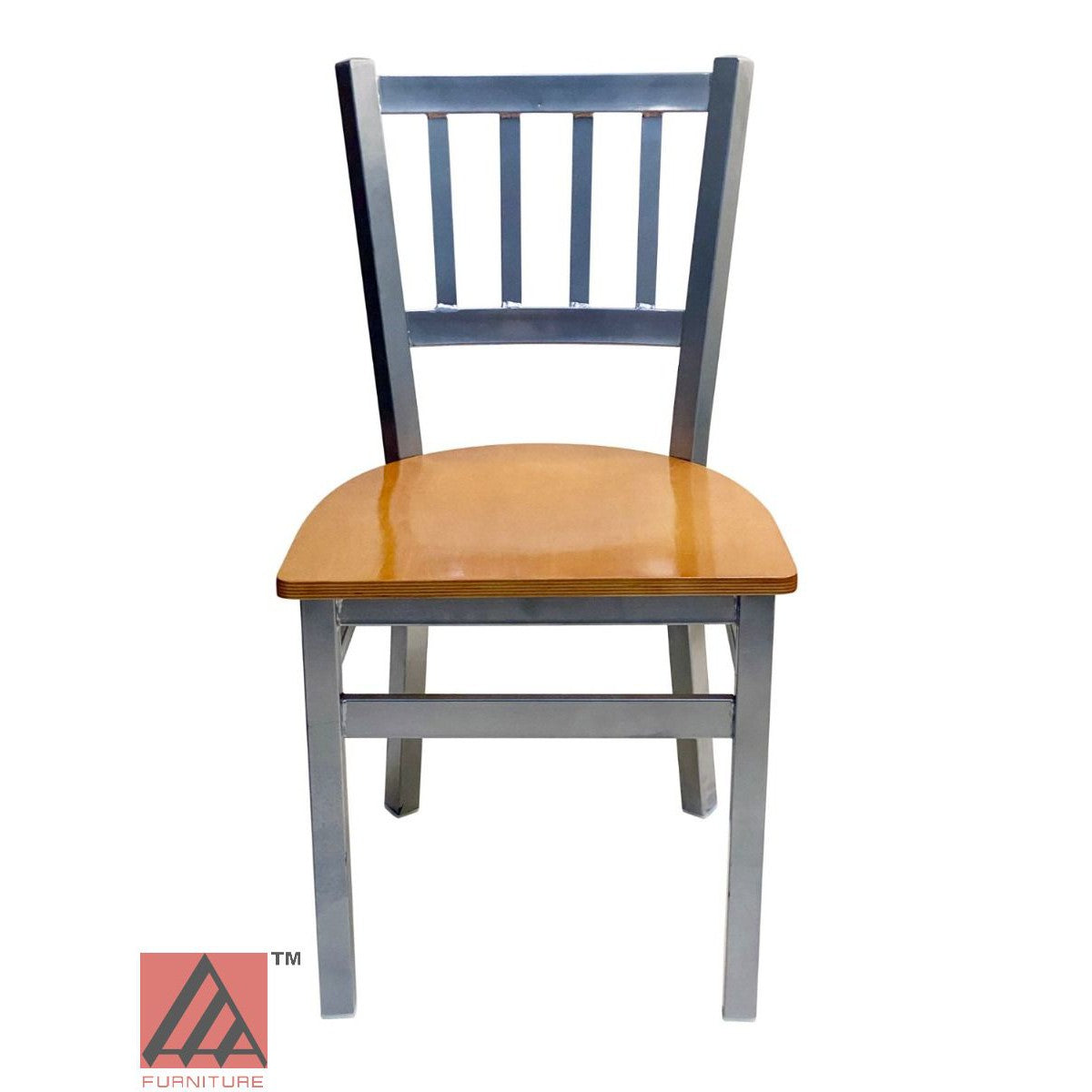 AAA Furniture Vertical Back 32" Silver Metal Chair with Natural Wood Seat