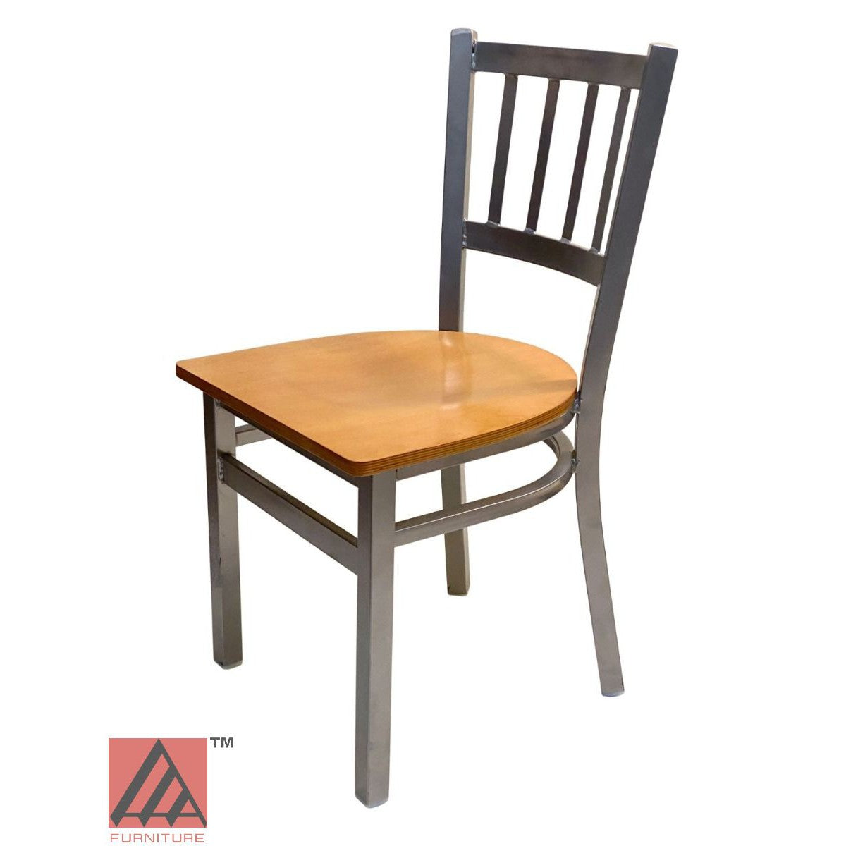 AAA Furniture Vertical Back 32" Silver Metal Chair with Natural Wood Seat