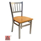 AAA Furniture Vertical Back 32" Silver Metal Chair with Natural Wood Seat