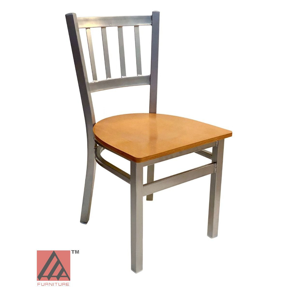 AAA Furniture Vertical Back 32" Silver Metal Chair with Natural Wood Seat