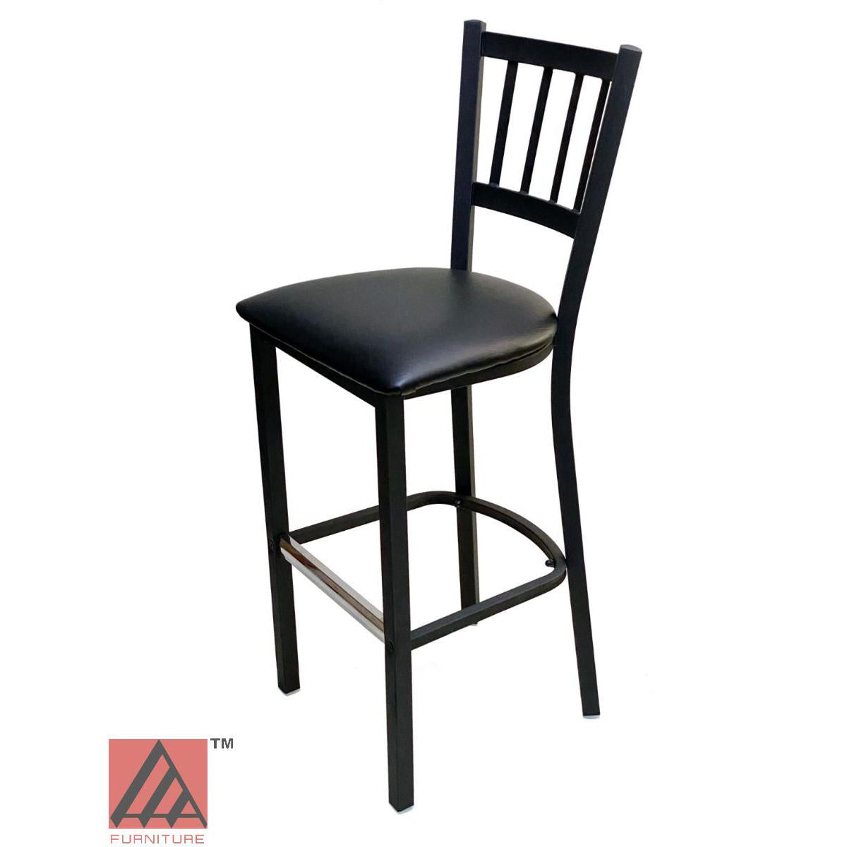 AAA Furniture Vertical Back 43" Black Metal Bar Stool with Black Customer Owned Material Seat