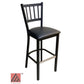 AAA Furniture Vertical Back 43" Black Metal Bar Stool with Black Customer Owned Material Seat