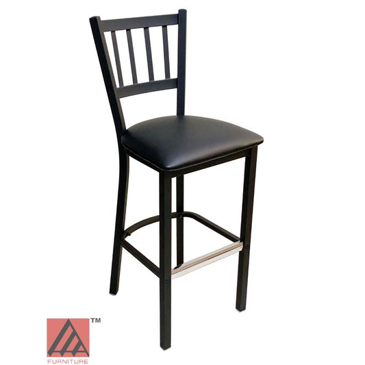 AAA Furniture Vertical Back 43" Black Metal Bar Stool with Black Customer Owned Material Seat