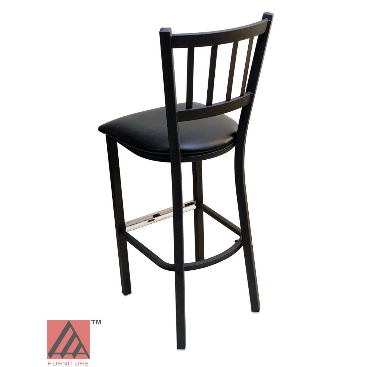 AAA Furniture Vertical Back 43" Black Metal Bar Stool with Black Grade 4 Vinyl Seat