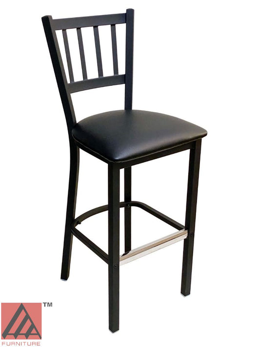 AAA Furniture Vertical Back 43" Black Metal Bar Stool with Black Grade 5 Vinyl Seat