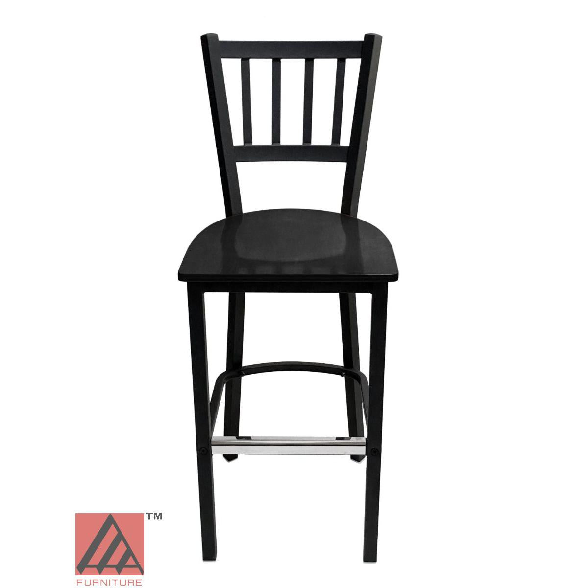 AAA Furniture Vertical Back 43" Black Metal Bar Stool with Black Wood Seat