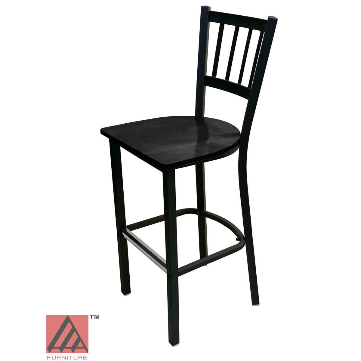 AAA Furniture Vertical Back 43" Black Metal Bar Stool with Black Wood Seat