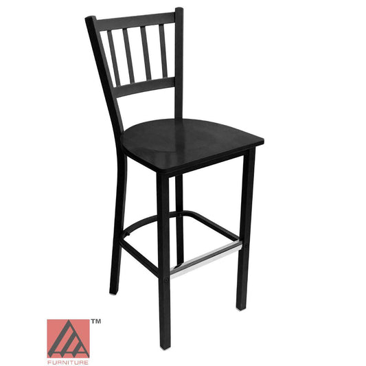 AAA Furniture Vertical Back 43" Black Metal Bar Stool with Black Wood Seat