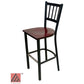 AAA Furniture Vertical Back 43" Black Metal Bar Stool with Brown Wood Seat