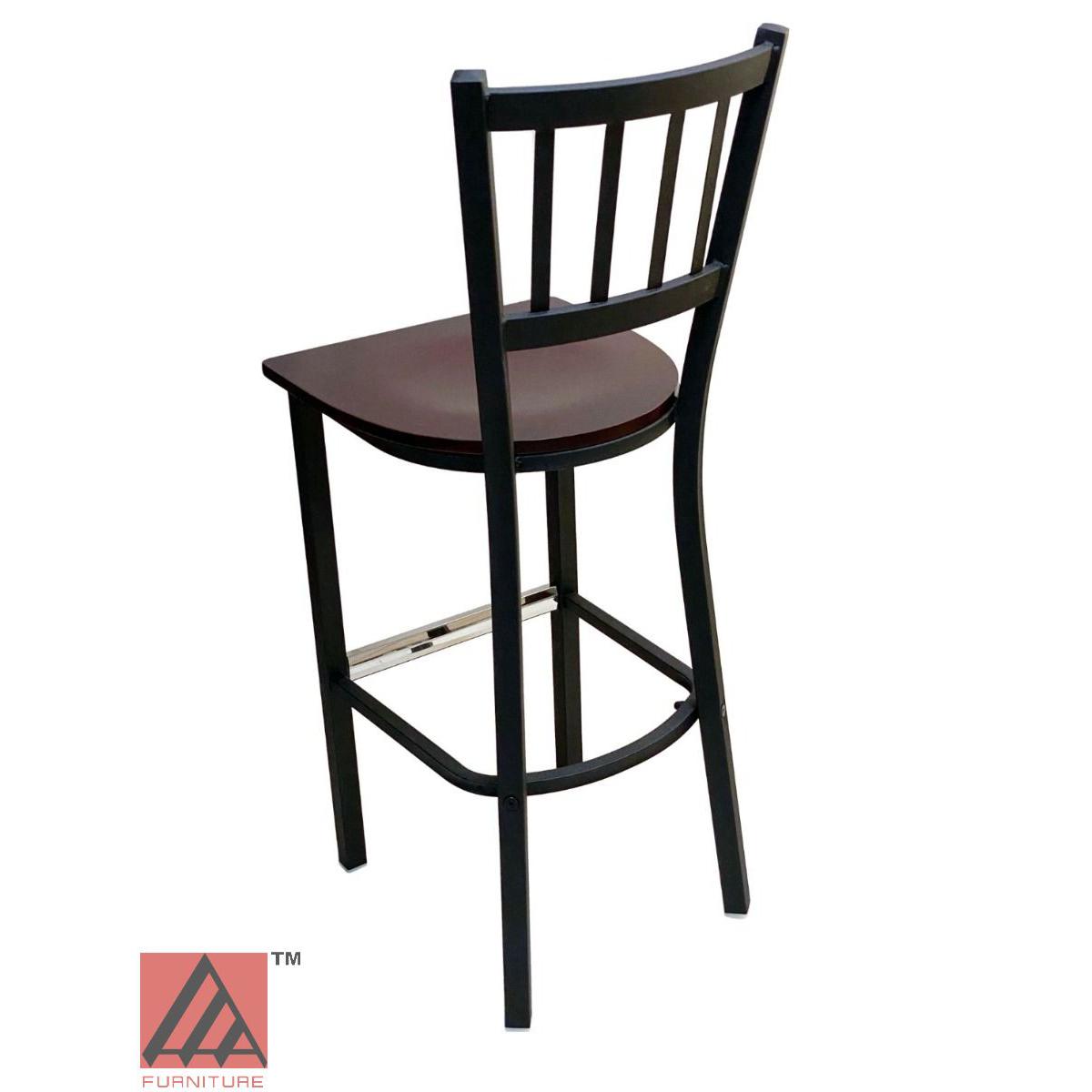 AAA Furniture Vertical Back 43" Black Metal Bar Stool with Brown Wood Seat