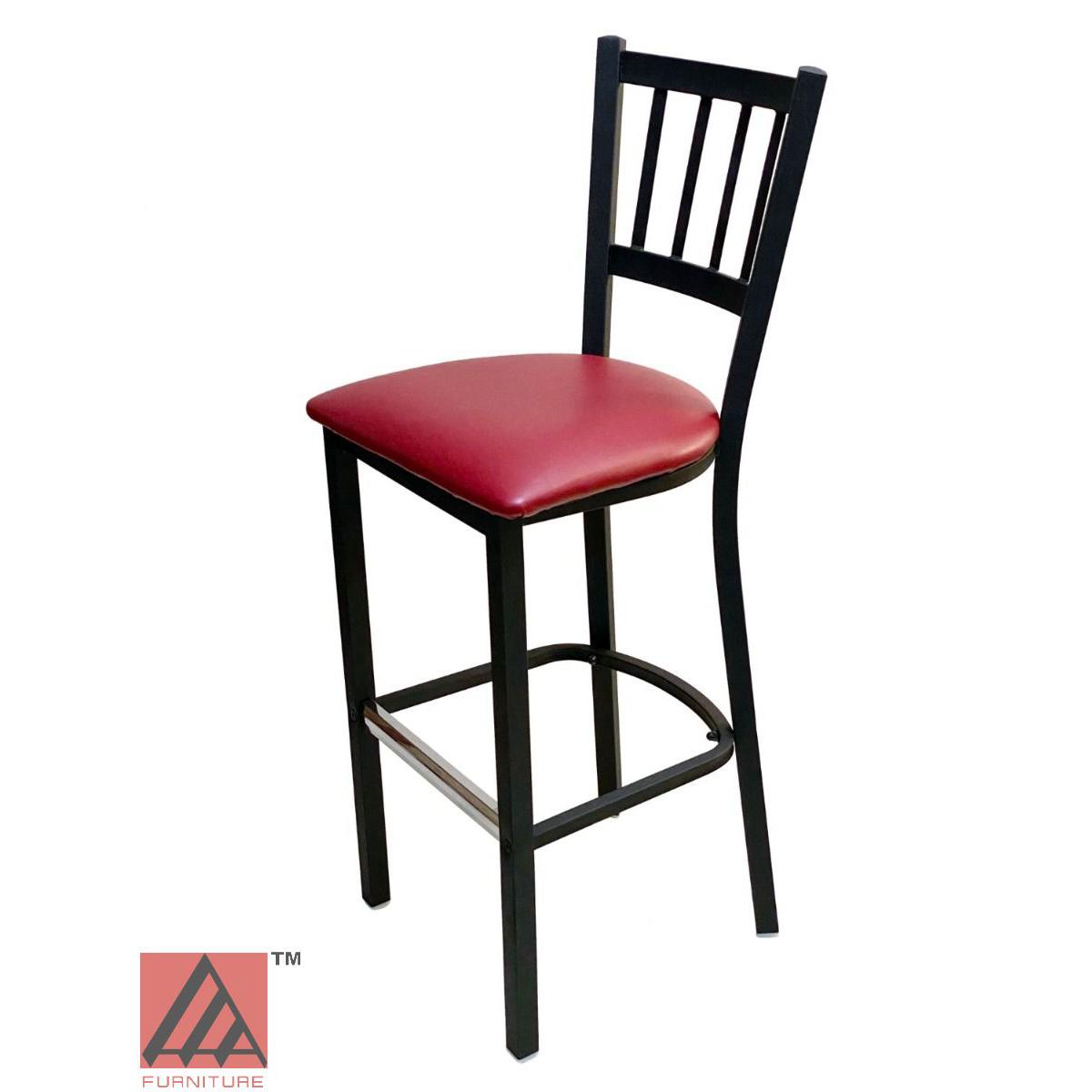 AAA Furniture Vertical Back 43" Black Metal Bar Stool with Claret Customer Owned Material Seat