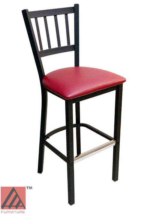 AAA Furniture Vertical Back 43" Black Metal Bar Stool with Claret Customer Owned Material Seat