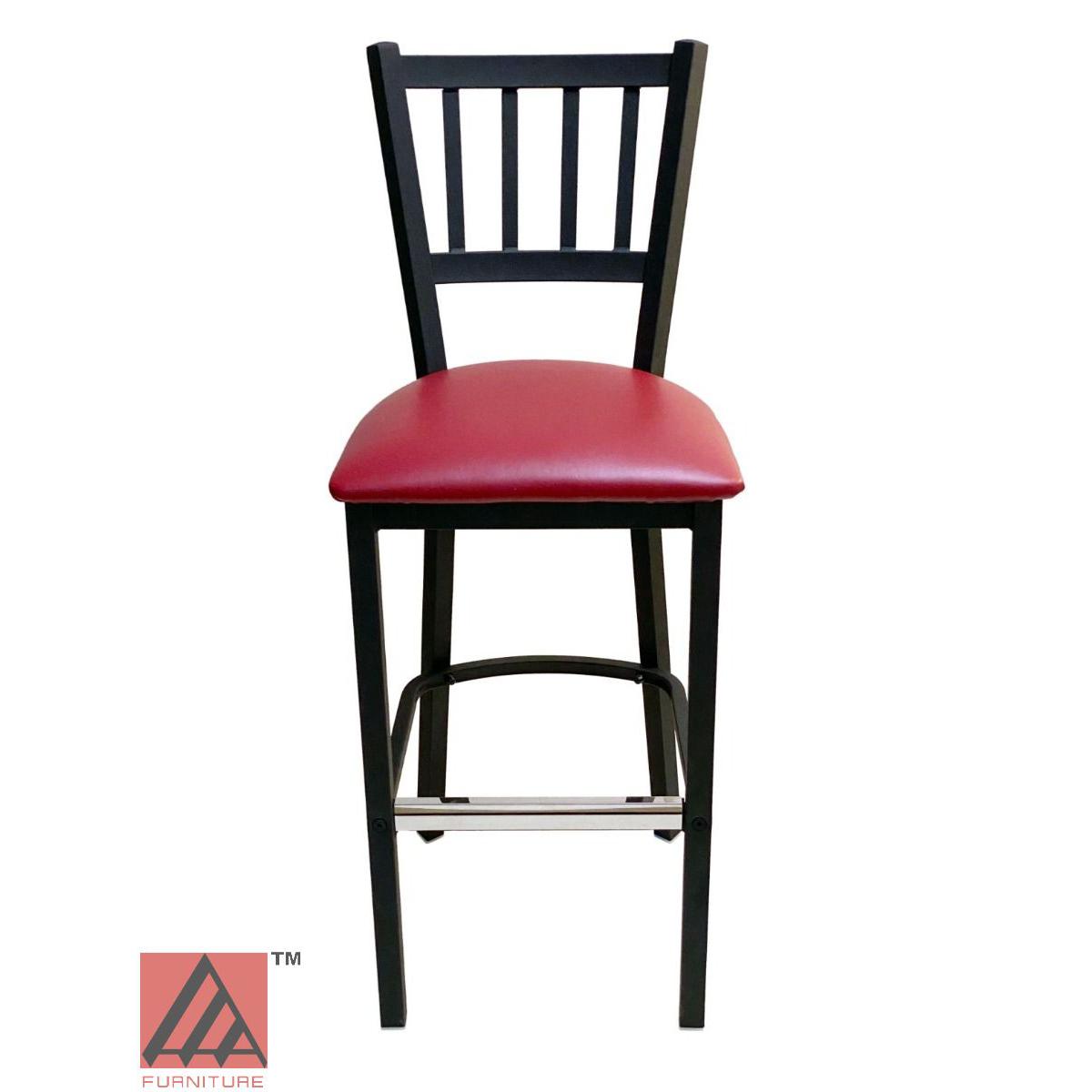 AAA Furniture Vertical Back 43" Black Metal Bar Stool with Claret Grade 4 Vinyl Seat