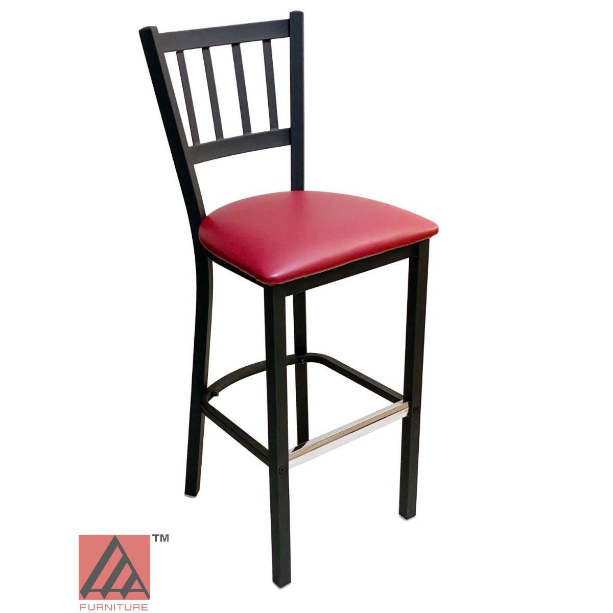 AAA Furniture Vertical Back 43" Black Metal Bar Stool with Claret Grade 4 Vinyl Seat