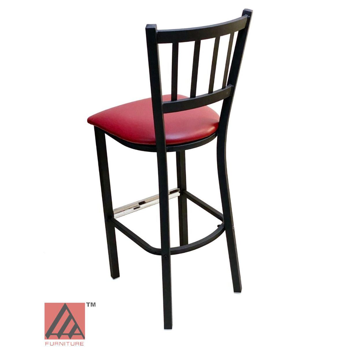 AAA Furniture Vertical Back 43" Black Metal Bar Stool with Claret Grade 5 Vinyl Seat