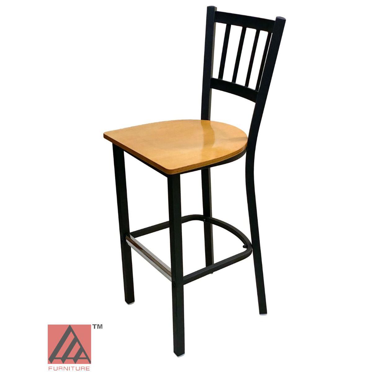 AAA Furniture Vertical Back 43" Black Metal Bar Stool with Natural Wood Seat