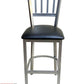 AAA Furniture Vertical Back 43" Silver Metal Bar Stool with Black Customer Owned Material Seat