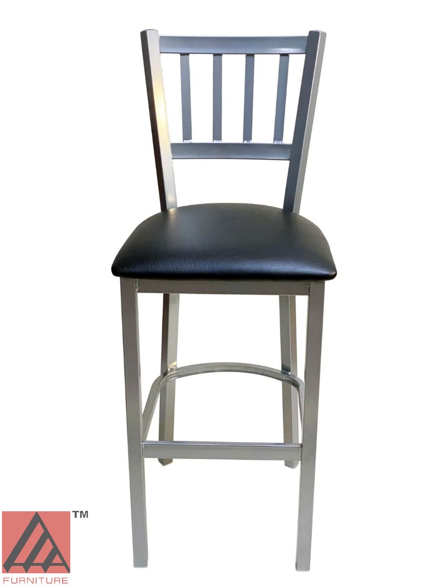 AAA Furniture Vertical Back 43" Silver Metal Bar Stool with Black Customer Owned Material Seat