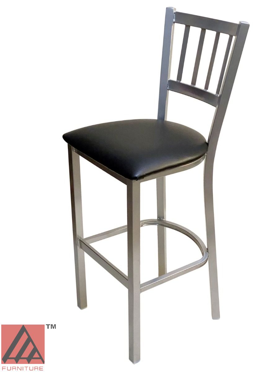 AAA Furniture Vertical Back 43" Silver Metal Bar Stool with Black Customer Owned Material Seat