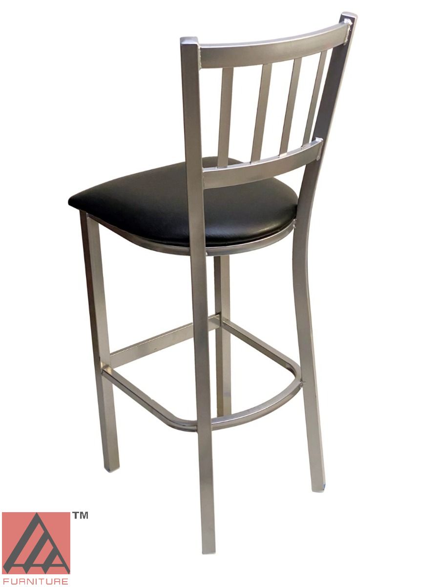 AAA Furniture Vertical Back 43" Silver Metal Bar Stool with Black Customer Owned Material Seat