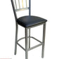 AAA Furniture Vertical Back 43" Silver Metal Bar Stool with Black Customer Owned Material Seat