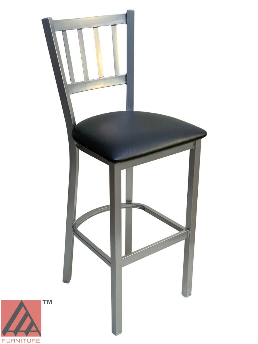 AAA Furniture Vertical Back 43" Silver Metal Bar Stool with Black Customer Owned Material Seat