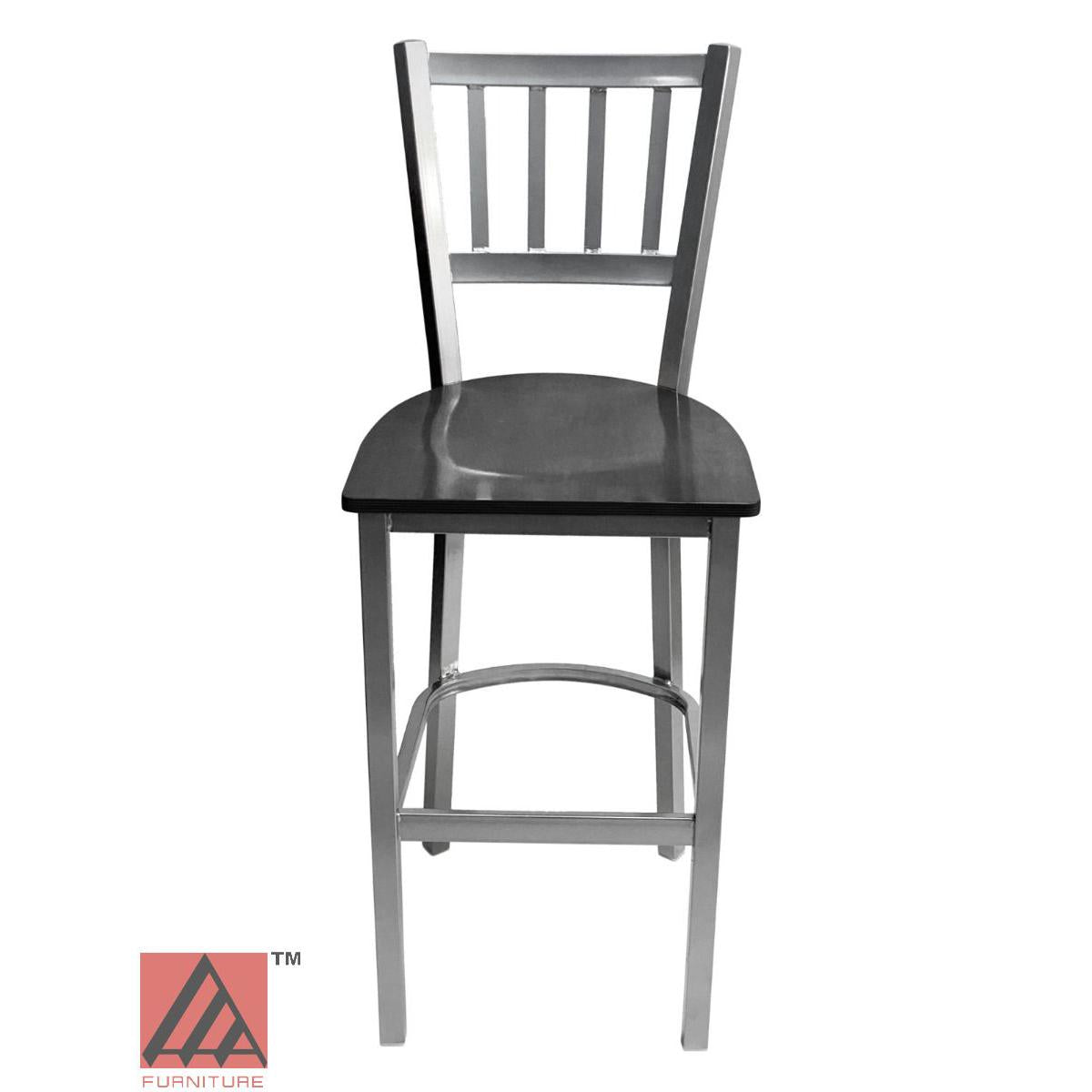 AAA Furniture Vertical Back 43" Silver Metal Bar Stool with Black Wood Seat