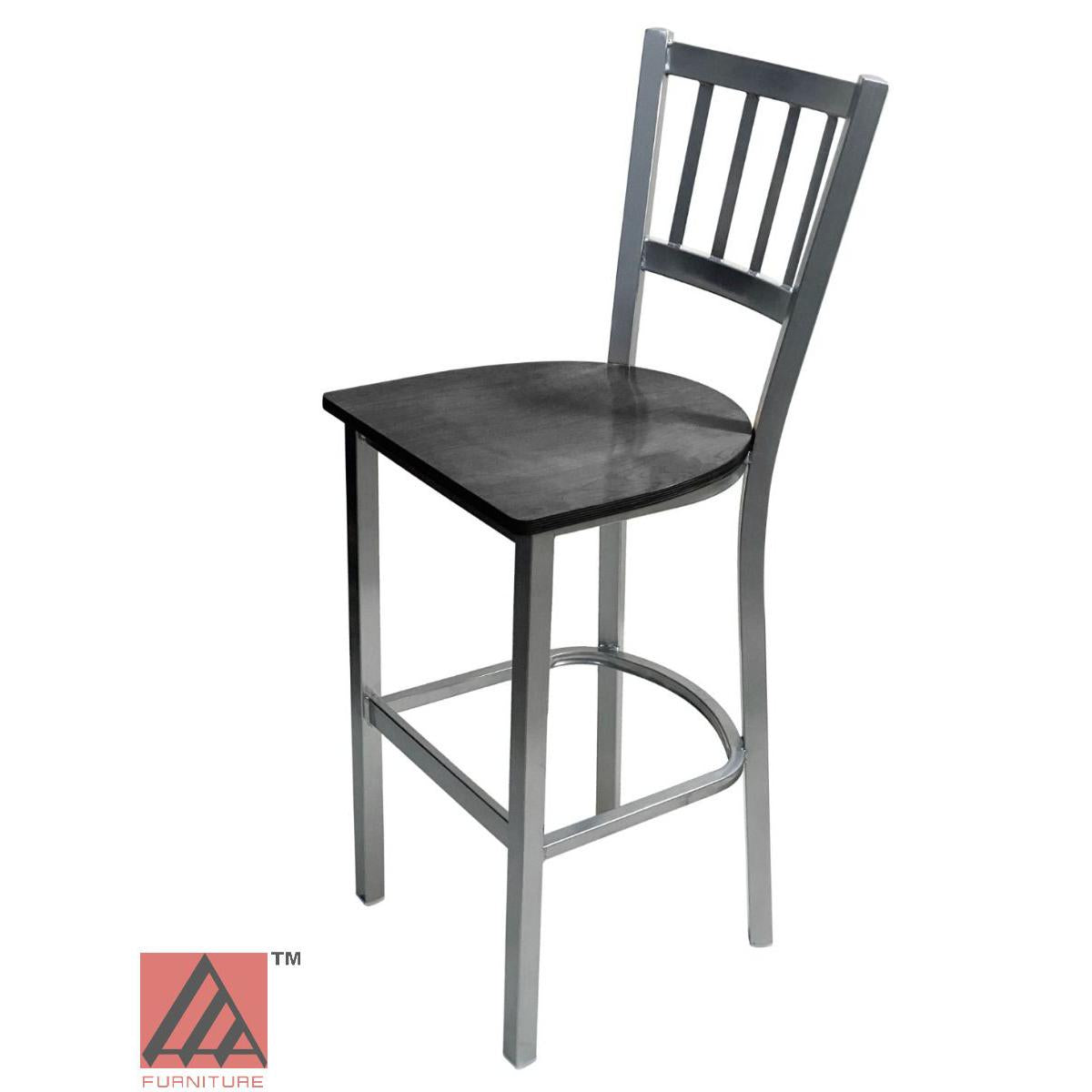 AAA Furniture Vertical Back 43" Silver Metal Bar Stool with Black Wood Seat