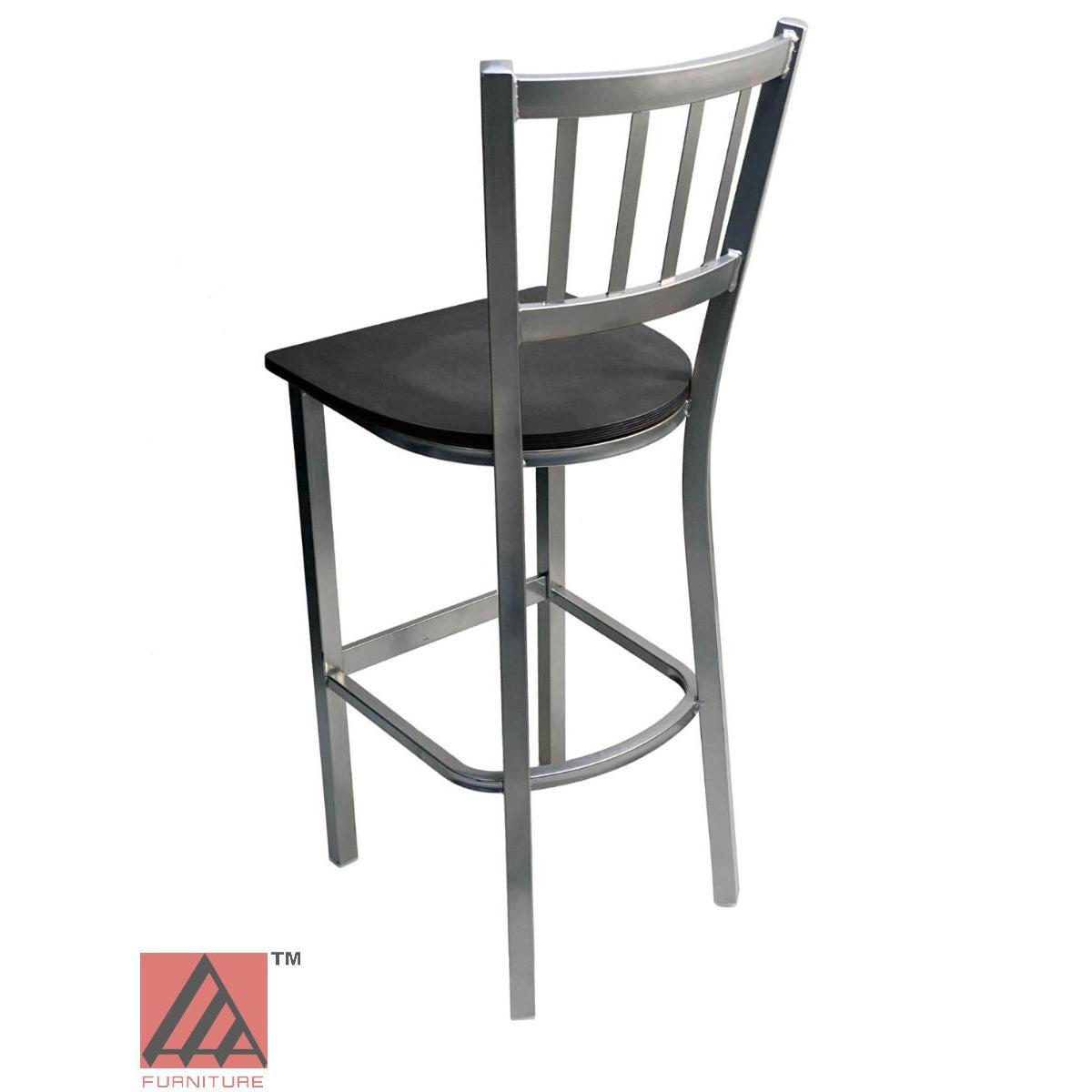 AAA Furniture Vertical Back 43" Silver Metal Bar Stool with Black Wood Seat