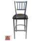 AAA Furniture Vertical Back 43" Silver Metal Bar Stool with Brown Wood Seat