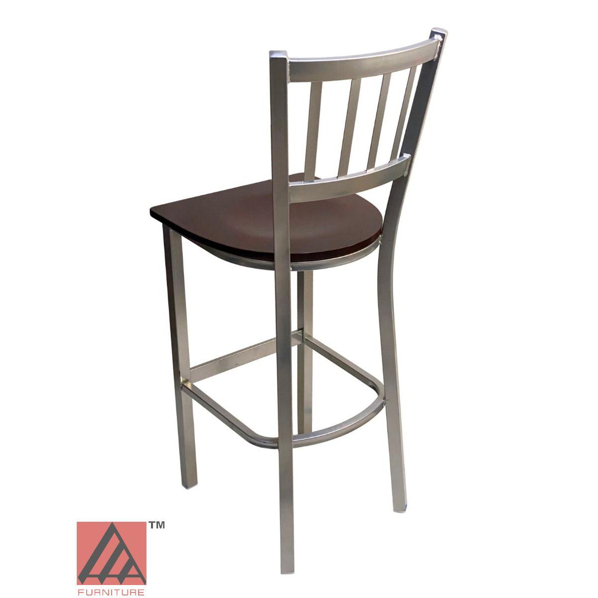 AAA Furniture Vertical Back 43" Silver Metal Bar Stool with Brown Wood Seat