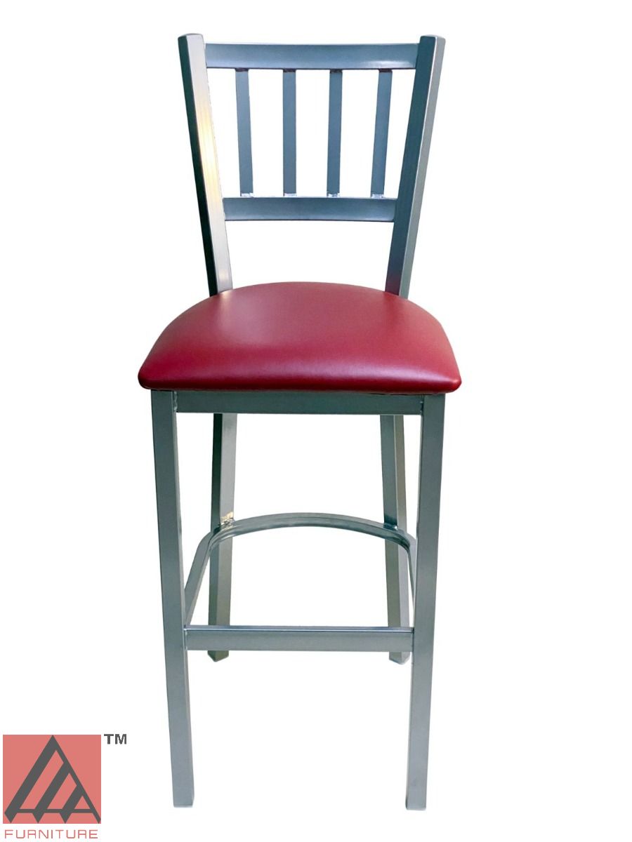 AAA Furniture Vertical Back 43" Silver Metal Bar Stool with Claret Grade 4 Vinyl Seat