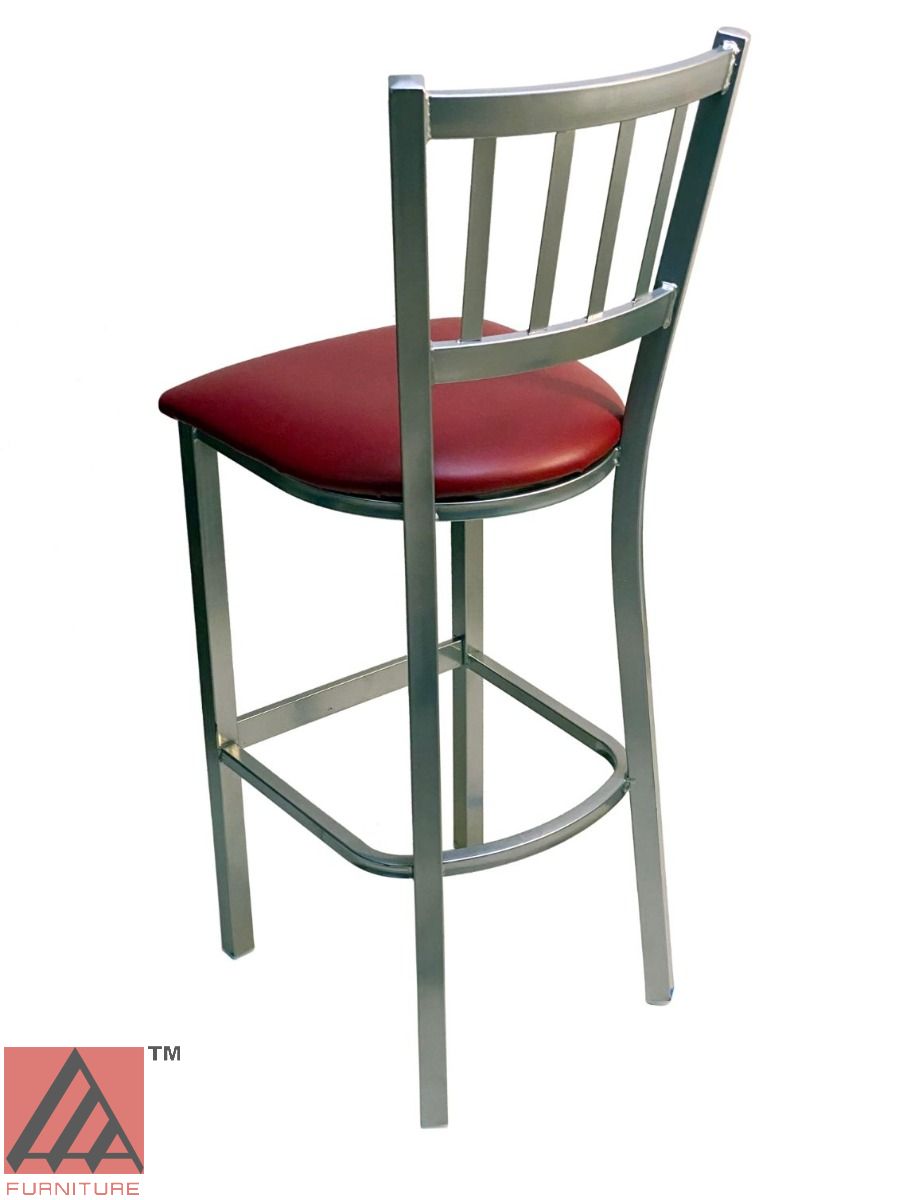 AAA Furniture Vertical Back 43" Silver Metal Bar Stool with Claret Grade 4 Vinyl Seat