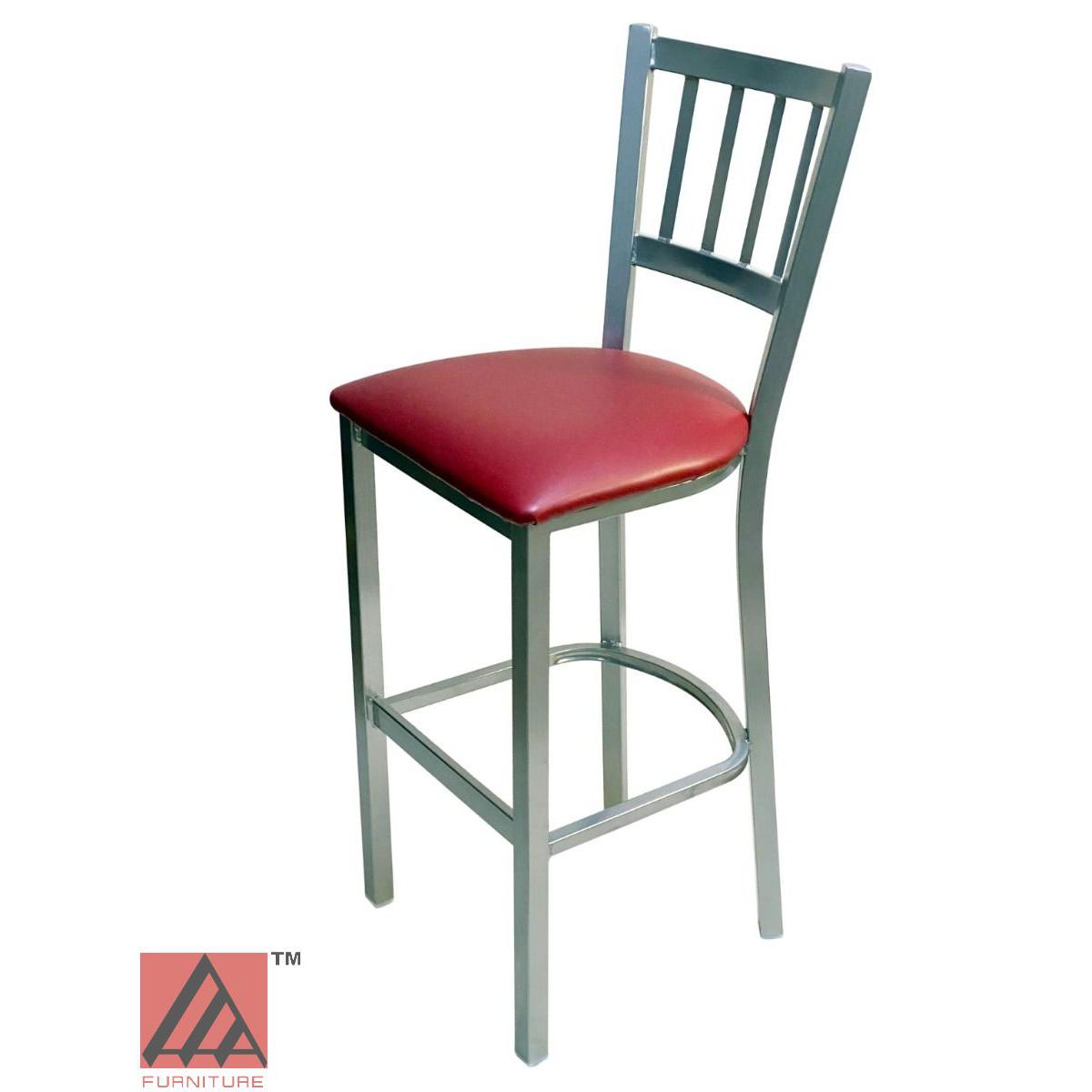 AAA Furniture Vertical Back 43" Silver Metal Bar Stool with Claret Vinyl Seat