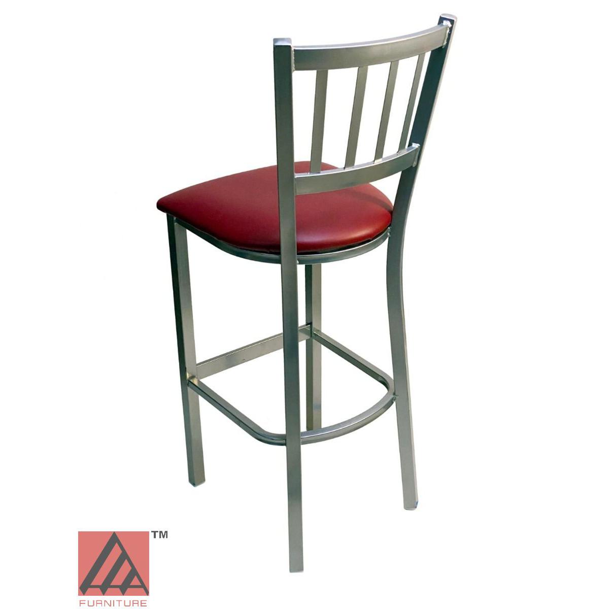 AAA Furniture Vertical Back 43" Silver Metal Bar Stool with Claret Vinyl Seat