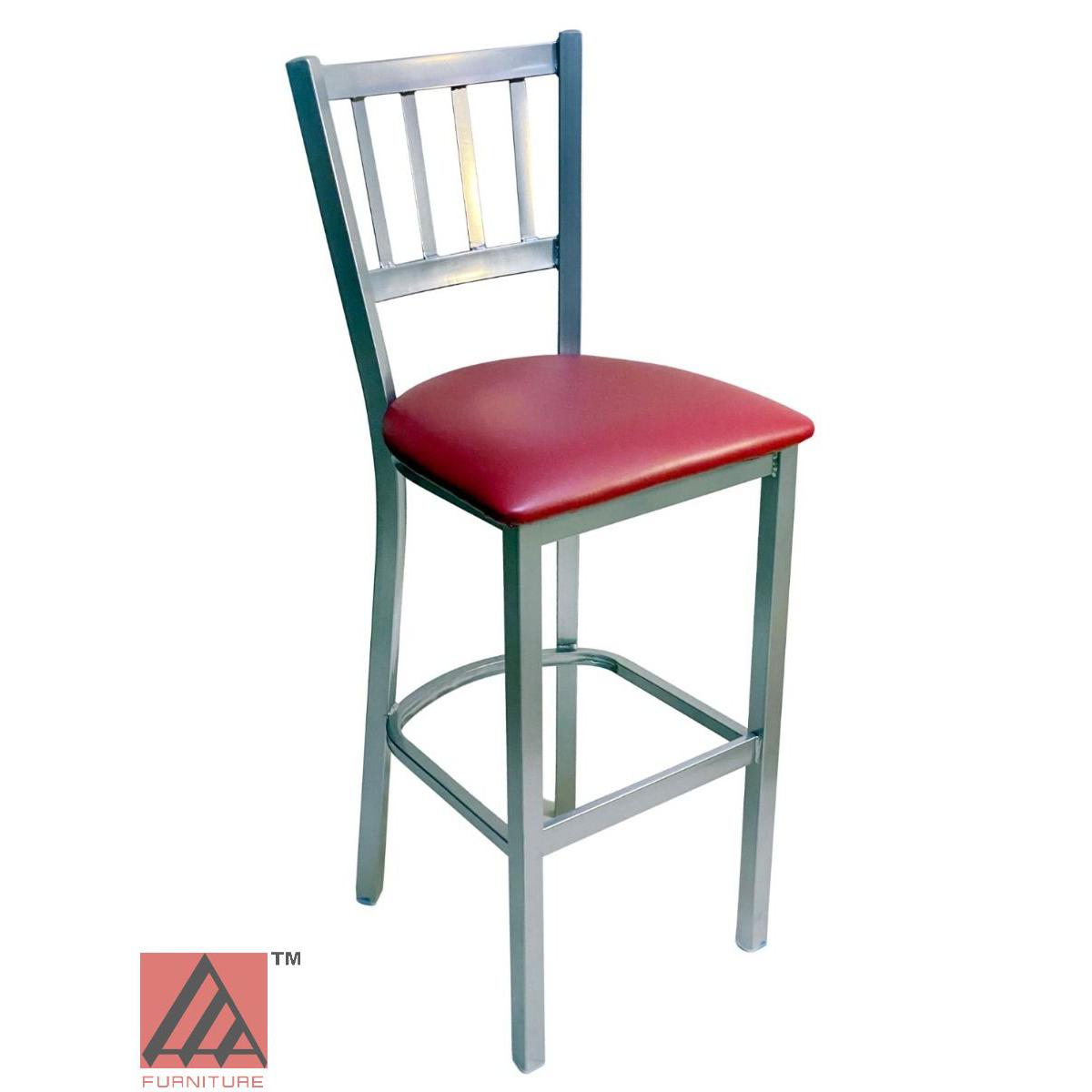 AAA Furniture Vertical Back 43" Silver Metal Bar Stool with Claret Vinyl Seat